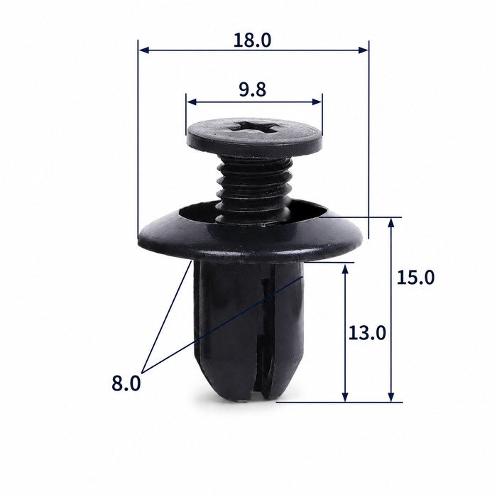 Клипса пластиковая для GM, Hyundai, Kia, Mazda, Renault, Автоваз ОЕМ: 8659028000, MB45556143, B09251833 (брызговики, бампер, защита, решётки)